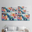 Floral abstract, whimsical art, colorful wildflowers, framed canvas print, botanical prints, pink orange wall art