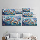 Koi Fish Painting, Framed Canvas Print, fly fishing art, trout art, extra wide painting, colorful fish painting, panoramic art