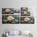 White Lotus, Framed Canvas Print, botanical prints, zen wall art, meditative decor, extra wide painting, spiritual art