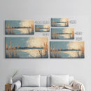 Marsh Landscape, Canvas Print, wabi sabi art, extra wide painting, panoramic wall art, minimalist landscape, soft neutral tones