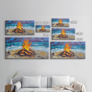 Beach bonfire, coastal decor, surf wall art, nautical painting, ocean fire, rustic wall art, horizontal wall art, canvas print, seascape