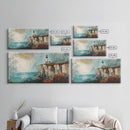 Lighthouse at Cliff, nautical wall art, coastal decor, dramatic seascape painting, panoramic painting, Framed Canvas Print, above sofa art