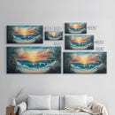 Tropical Waves, palm tree painting, Hawaii art, seascape painting, coastal decor, ocean painting, beach waves, Framed Canvas Print
