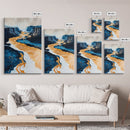 River, landscape painting, panoramic painting, wabi sabi art, framed canvas print, extra wide art, moody art, gold abstract art