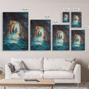 Sunlit Ocean Grotto, seascape painting, nautical painting, tropical wall art, blue and green wall art, Framed Canvas Print