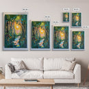 Forest Sunrise Path, wildflower painting, forest at dusk painting, wabi sabi wall art, whimsical art, Canvas Print