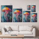 Vibrant Jellyfish Art, Coastal Wall Art, Ocean Life Painting, Whimsical Art, Teal Wall Art, Nautical Decor, Framed Canvas Print