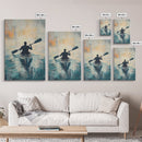 Kayaker at Sunset, Coastal Landscape Art, Nautical Wall Art, Moody Art, Above Sofa Art, Ocean Painting, Framed Canvas Print
