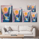 pink orange wall art, sunset painting, abstract landscape painting, blue and green wall art, Framed Canvas Print, boho art, modern decor