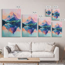 landscape painting, pink orange wall art, sunrise painting, modern art, extra wide art, panoramic art, Framed Canvas Print, moody art
