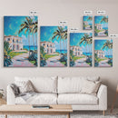 Palm Tree Art, Tropical House Painting, Coastal Landscape Art, Framed Canvas Print, Nautical Painting, Coastal Decor, Boho Art
