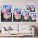 Sunset Beach, seascape painting, coastal wall art, nautical decor, panoramic painting, above bed wall art, framed canvas print