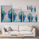 Sunset Lake Painting, landscape painting, pink orange wall art, moody art, lake Tahoe art, framed canvas print, minimalist art