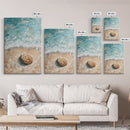 Serene Beach Stone Canvas Print Tranquil Ocean Art, Coastal Zen Wall Decor, Relaxing Beach House Style, Minimalist Seascape Painting