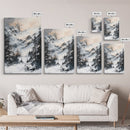 Snowy Mountain Scene Canvas Print Winter Wonderland Wall Art, Alpine Landscape Painting, Cozy Cabin Decor, Neutral Holiday Artwork