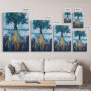 Tree With Golden Roots Canvas Print Surreal Nature Wall Art Abstract Landscape Painting Living Room Decor Earth Tones Artwork