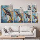 Blue Whale Framed Canvas Print Ocean Wildlife Art Colorful Nautical Wall Decor Coastal Home Aesthetic Sea Lover Gift