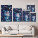 Dreamy Blue Feathers Canvas Print | Ethereal Surreal Art | Boho Bedroom Decor | Unique Abstract Painting | Cosmic Wall Art