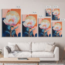 Floral Moon, Wildflower Painting, Pink Orange Wall Art, Light Pink Wall Art, Botanical Prints, Canvas Print, Gift Idea, Boho Art