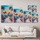Palm Sunset, Coastal Cowgirl Wall Art, Southwest Wall Art, Surf Wall Art, Pink Orange Wall Art, Canvas Print, Extra Wide Art