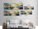 Seaside Village Harbor Canvas Print Coastal Boats Wall Art Nautical Fishing Town Decor Rustic Beach House Artwork Framed Print