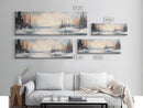 Serene Winter Forest Framed Canvas Print, Snowy Landscape Painting, Cozy Christmas Wall Art, Neutral Rustic Home Decor, Lodge Art