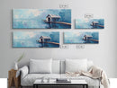 Blue Boathouse Canvas Print Tranquil Lake Scene Wall Art Nautical Cabin Decor Coastal Painting Minimalist Blue Wall Art Living Room