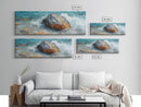 Ocean Rock Waves Framed Canvas Print Coastal Nature Wall Art, Beach Landscape Painting, Rustic Seascape Decor, Home Accent