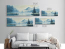 Foggy Mountain Lake Framed Canvas Print Tranquil Nature Wall Art, Misty Forest Landscape, Cool Blue Artwork, Cabin or Office Decor