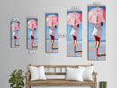 Woman with Umbrella, Summer Vibes, Framed Canvas Print, Coastal Minimalist, Soft Pastel Art, Relaxing Wall Art, Living Room Decor