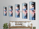 Lakeside Serenity, Moody Nature, Framed Canvas Print, Contemporary Wall Art, Blue and Pink Painting, Living Room Wall Art