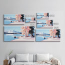 Mountain Lake, Pink Trees, Nature Art, Canvas Print, Cabin Wall Decor, Living Room Landscape, Winter Painting, Minimalist Nature Art