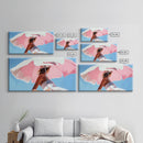 Pink Umbrella, Summer Vibes, Coastal Aesthetic, Modern Boho Art, Vibrant Pastel Decor, Bedroom Wall Art, Framed Canvas Print