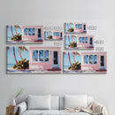 Seaside Cottage, Beach House, Coastal Living, Palm Trees, Ocean Breeze, Tropical Getaway, Minimalist Art, Nautical Theme, Canvas Print