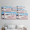 White Fence, Coastal Landscape, Pastel Beach Art, Framed Canvas Print, Minimalist Wall Decor, Ocean View Painting, Summer Art