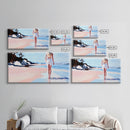 Walking Beach, Ocean View, Coastal Serenity, Tranquil Scene, Framed Canvas Print, Minimalist Decor, Boho Art, Bedroom Wall Art