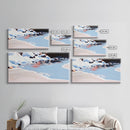 Winter River Scene, Snowy Landscape, Blue Wall Art, Modern Framed Canvas Print, Living Room Decor, Minimalist Nature Painting