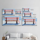 Park Bench, Peaceful Moment, Minimalist Art, Living Room Wall Art, Pastel Landscape, Framed Canvas Print, Impressionist Style, Soft Blue Pink