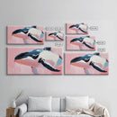Whale, Ocean Beauty, Nautical Wall Art, Coastal Decor, Living Room Statement, Framed Canvas Print, Pastel Marine Life, Soft Pink Blue Tones