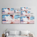 Ocean Waves, Coastal Beach Art, Water Splash Photography, Summer Boho Print, Blue and Pink Pastel Tones, Framed Canvas Print, Bathroom Art