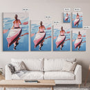 Kayak, Adventure, Water Sports Art, Boho Coastal Decor, Summer Vibes, Outdoor Enthusiast Gift, Blue and Pink Painting, Canvas Print