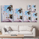 Tropical Balcony View, Palm Tree Painting, Coastal Boho Art, Framed Canvas Print, Mediterranean Aesthetic, Living Room Wall Art, Beach House Decor