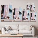 Seaside Cliffs, Coastal Abstract, Modern Beach Art, Ocean Painting, Minimalist Seascape, Blue and Pink Decor, Framed Canvas Print