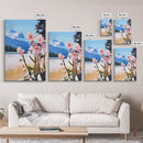 Mountain Flowers, Nature Landscape, Romantic Aesthetic, Rustic Cabin, Framed Canvas Print, Cozy Home Decor, Living Room Wall Art