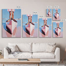 Pink Canoe, Girl, Reflection, Framed Canvas Print, Coastal Wall Art, Nautical Decor, Summer Aesthetic, Beach House Art, Boho Art