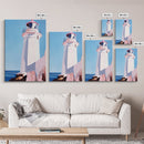 Lighthouse View, Nautical Wall Art, Beach House Decor, Ocean Scene Painting, Coastal Style, Framed Canvas Print, Bathroom Wall Art