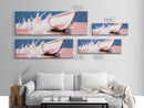 Boat Splash, Ocean Motion, Nautical Art, Framed Canvas Print, Coastal Wall Decor, Relaxing Beach Scene, Minimalist Seascape