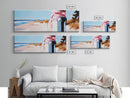 Coastal Fence Art, Beach Landscape Print, Pastel Ocean Painting, Minimalist Seaside Decor, Large Canvas Print, Modern Home Wall Art
