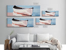 Reflection Boat, Calm Lake Art, Nautical Wall Decor, Framed Canvas Print, Coastal Serenity Art, Pastel Landscape, Living Room Wall Art