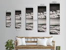 Coastal Waves, Black and White, Green Wave, Framed Canvas Print, Modern Beach Wall Art, Minimalist Ocean Decor, Living Room Art